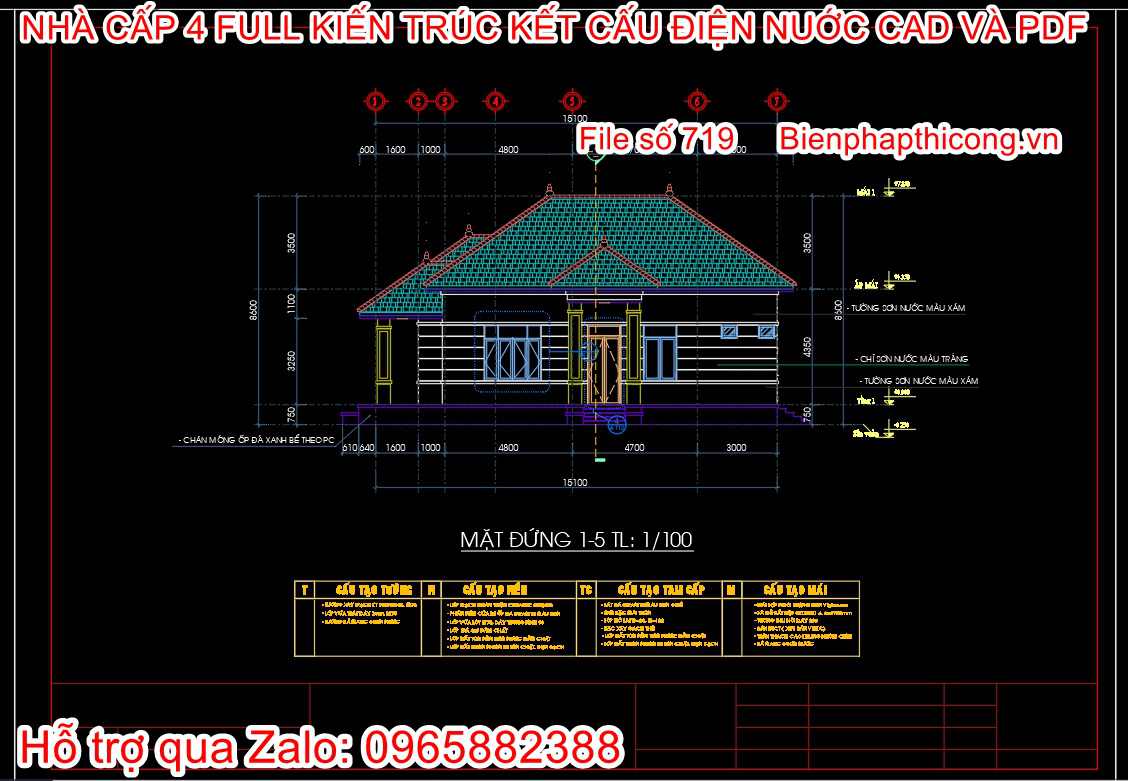 Mẫu bản vẽ cad nhà cấp 4 800 triệu đến 900 triệu đẹp.