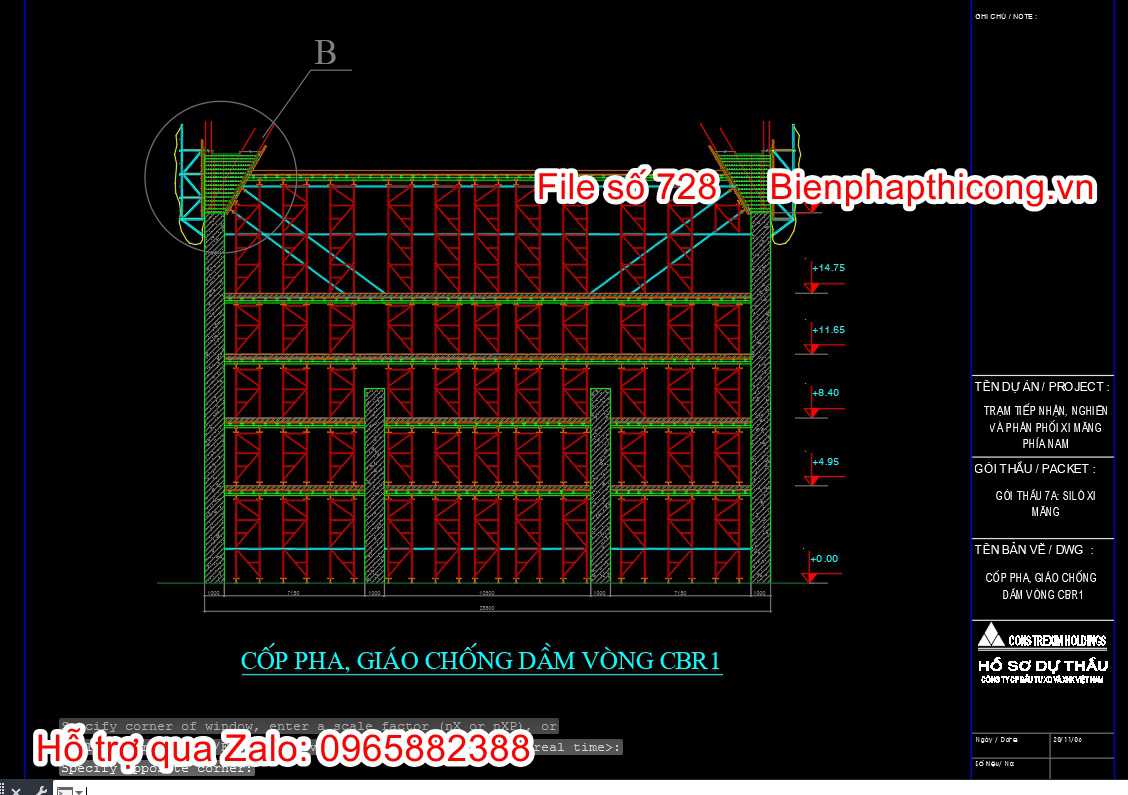 Bản vẽ biện pháp thi công coppha giáo chống dầm vòng CBR.