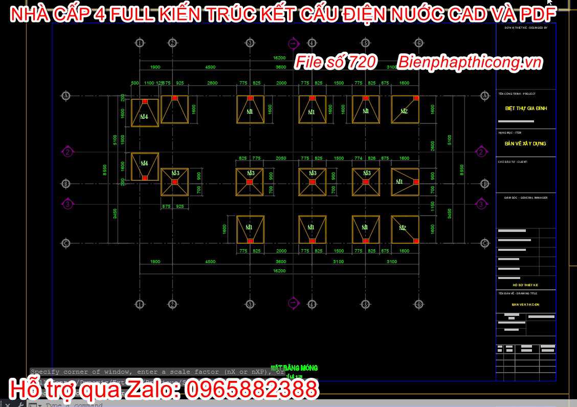Bản vẽ cad móng cốc nhà cấp 4 mái nhật chữ L 3 ngủ.