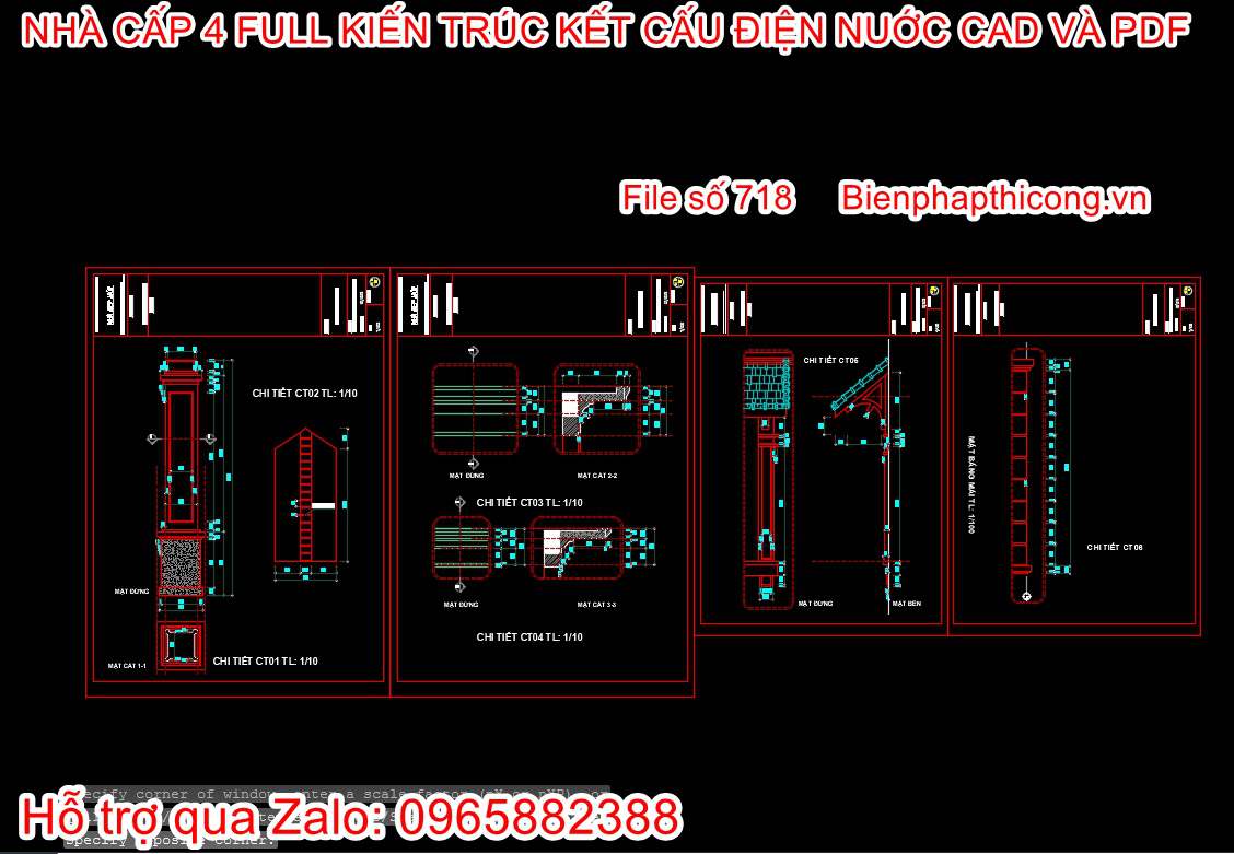 Bản vẽ thiết kế chi tiết nhà cấp 4 full cad.
