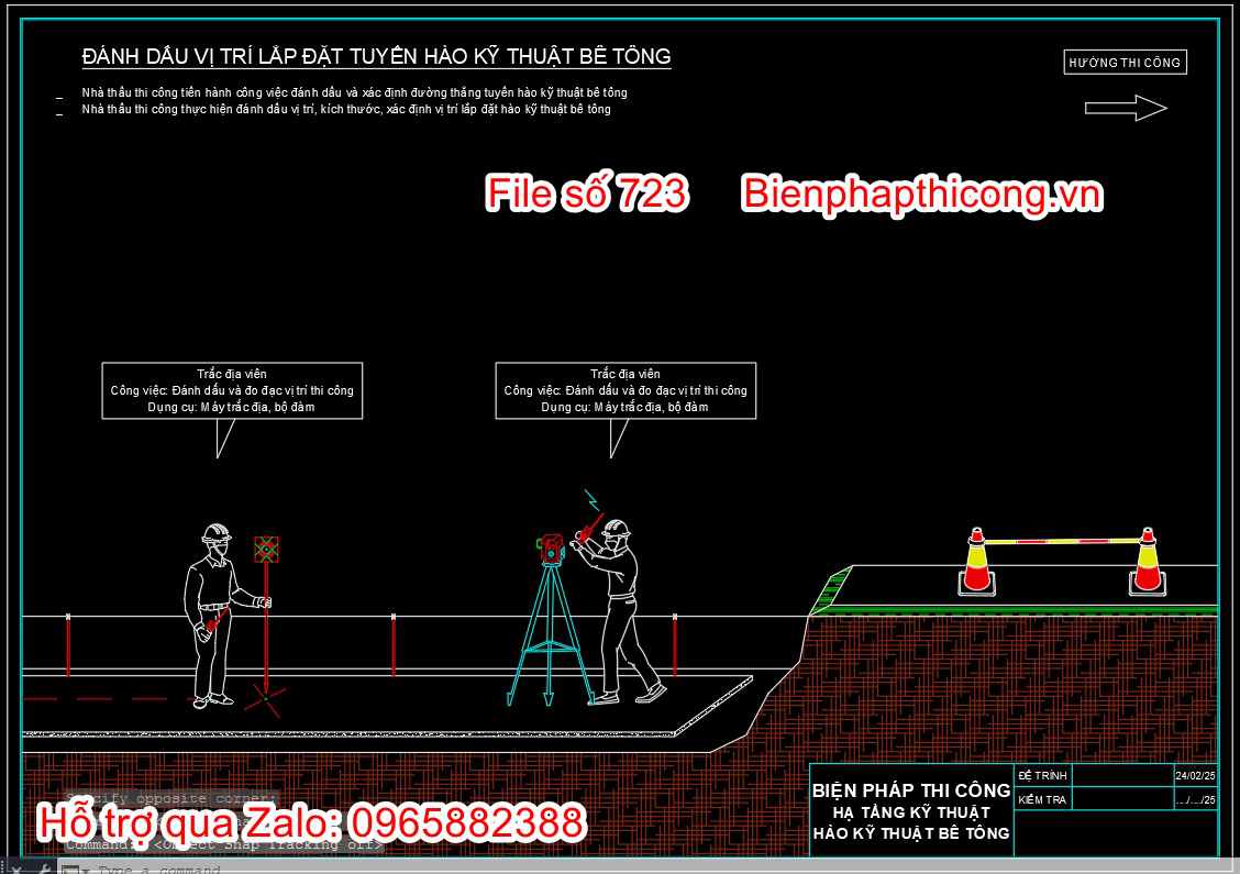 Đánh dấu vị trí lắp đặt tuyến hào kỹ thuật bê tông cad.