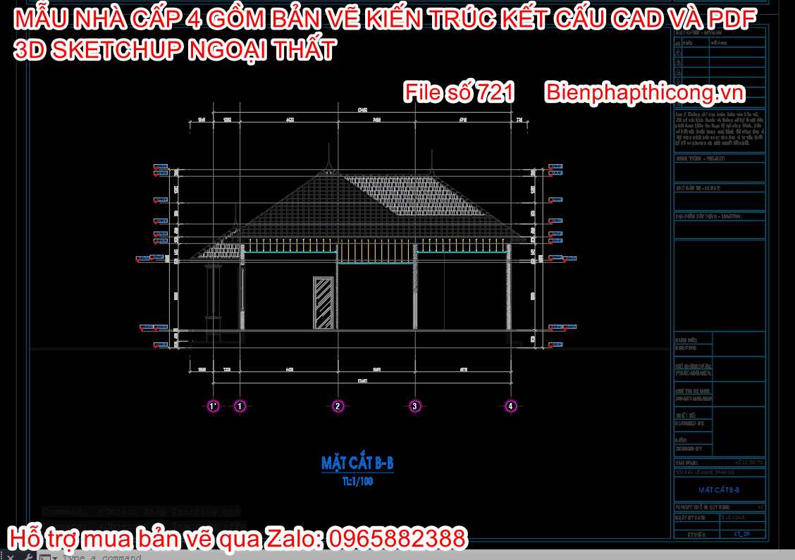 File pdf nhà cấp 4 3 ngủ 12m x 11m 130m2.