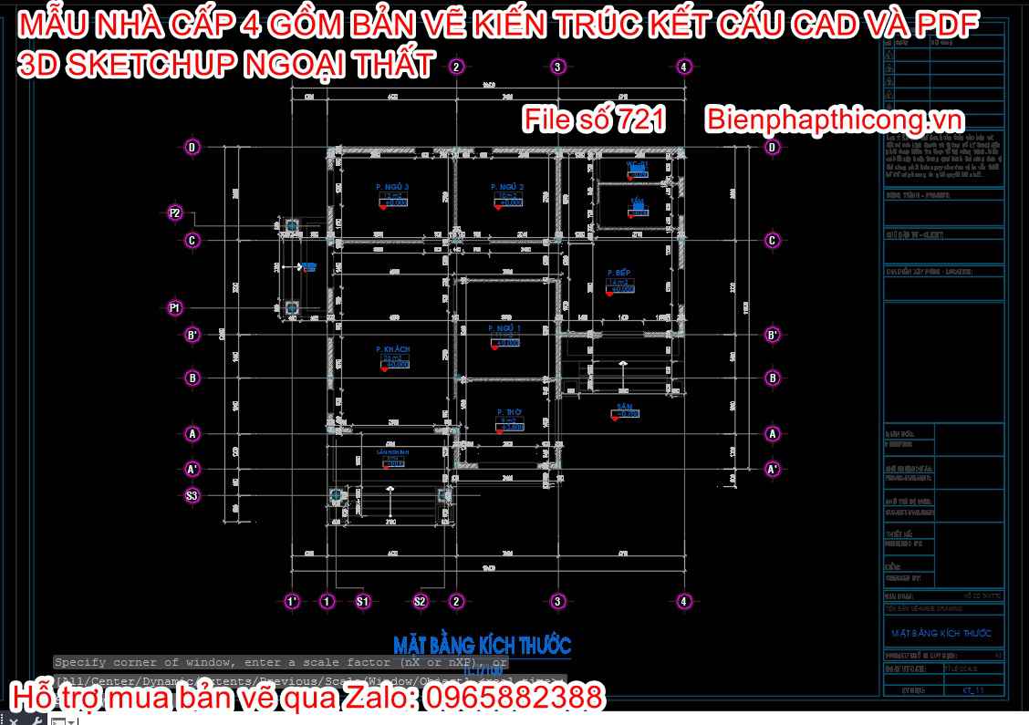Bản vẽ cad nhà cấp 4 mặt tiền 12m siêu đẹp.