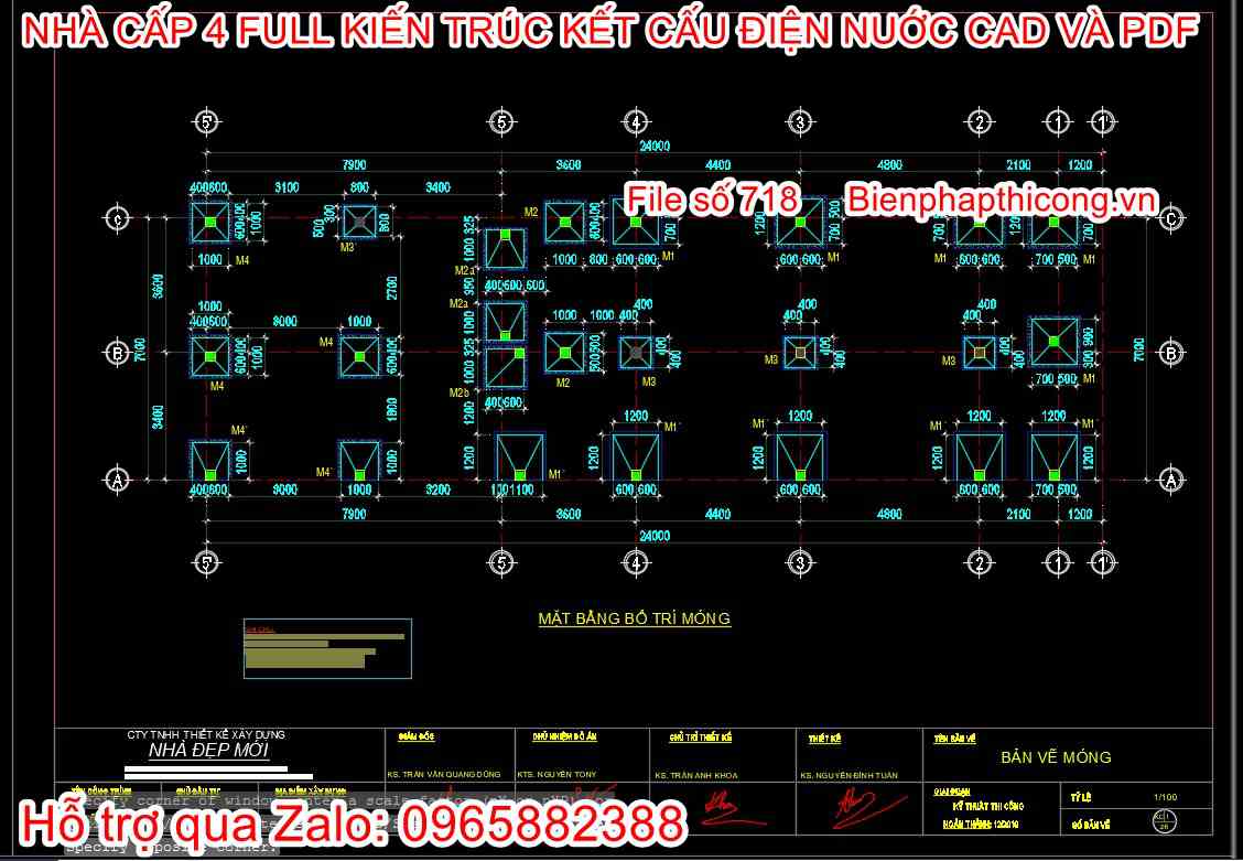 Bản vẽ kết cấu móng nhà cấp 4 500 đến 700 triệu