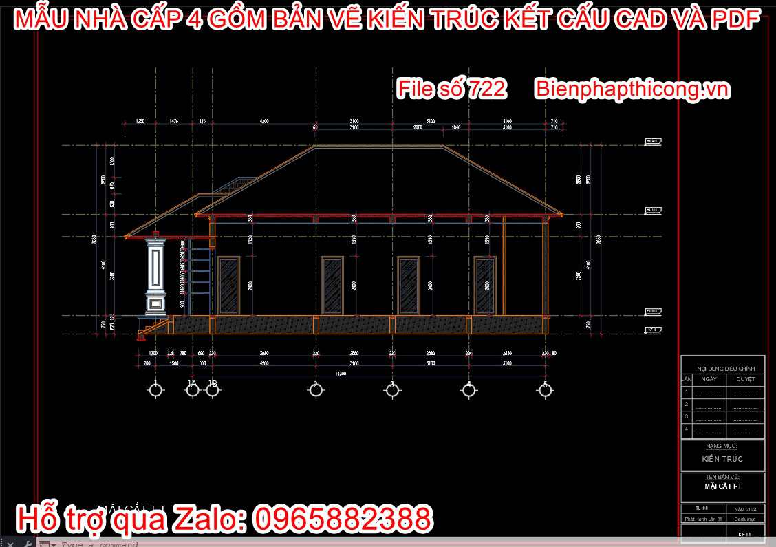 Bản vẽ nhà cấp 4 gồm kiến trúc kết cấu đẹp.