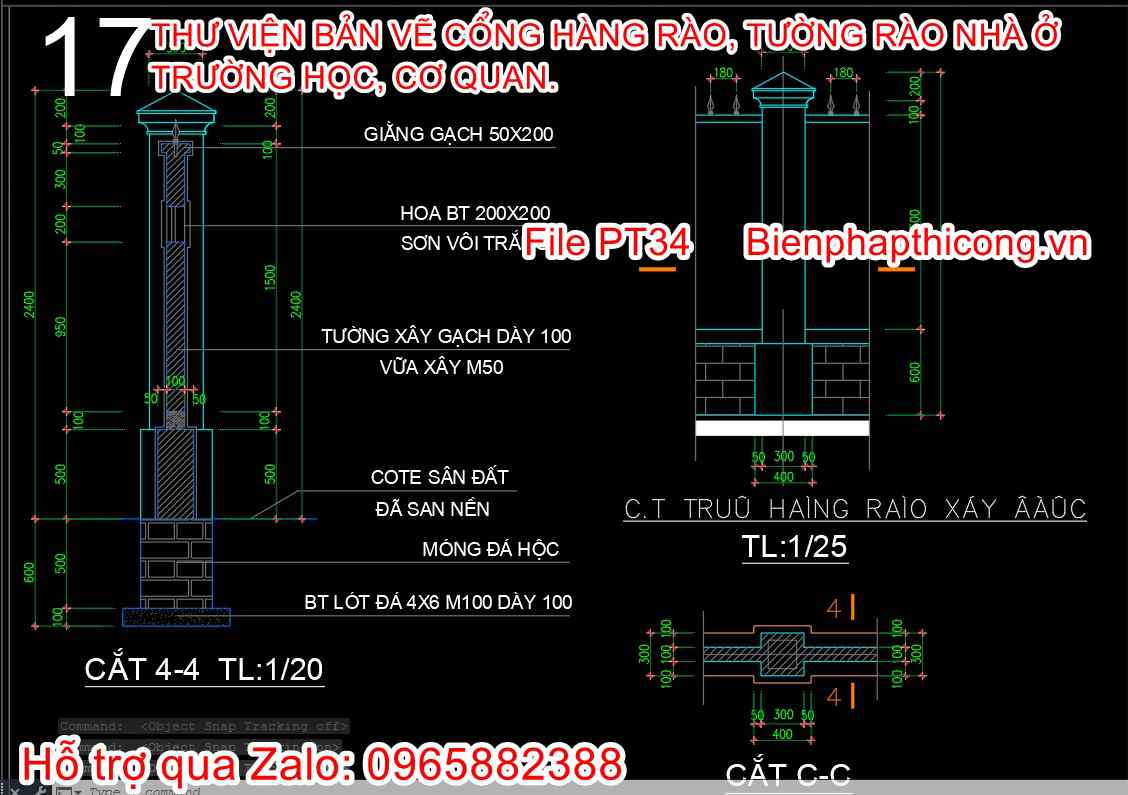 File dwg hàng rào xây gạch cad.