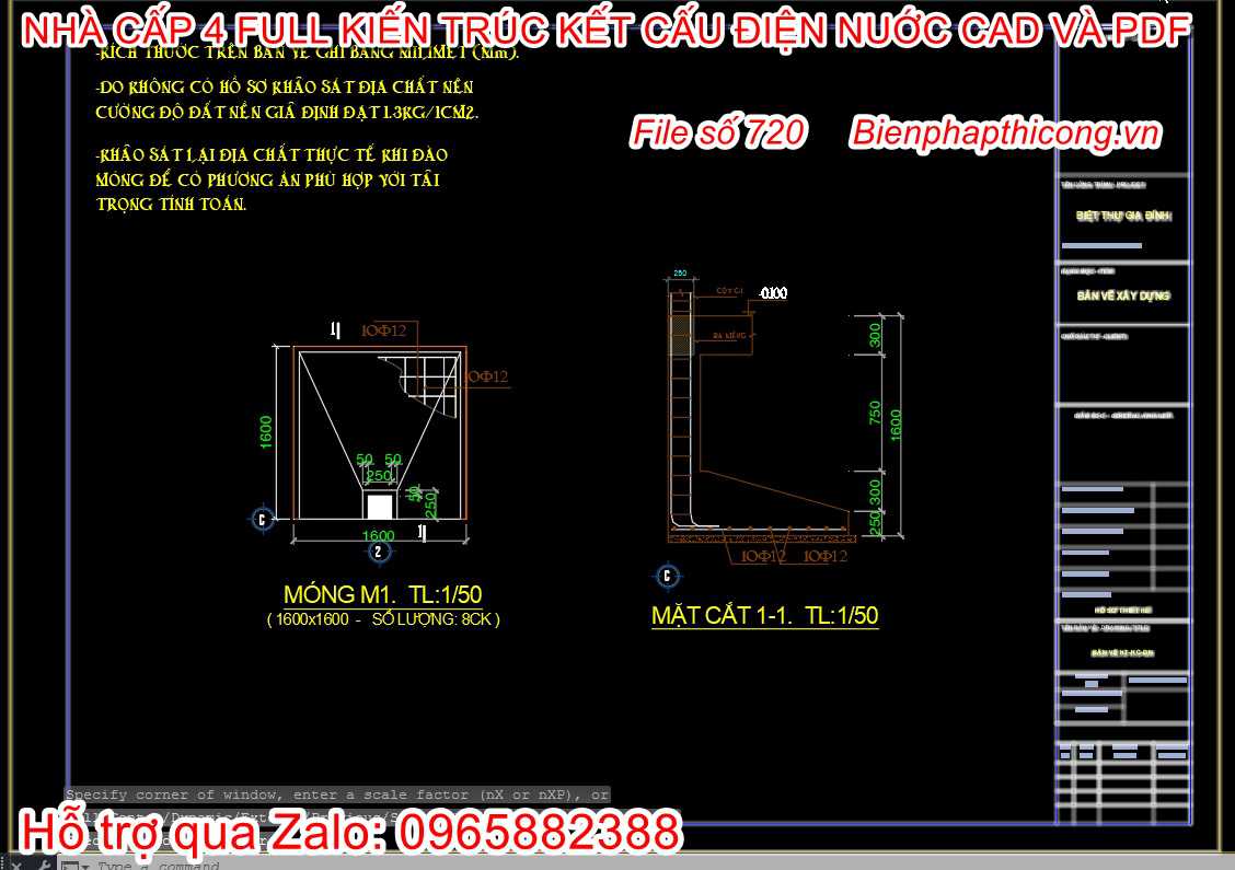 Thiết kế chi tiết móng cốc nhà cấp 4 đẹp.