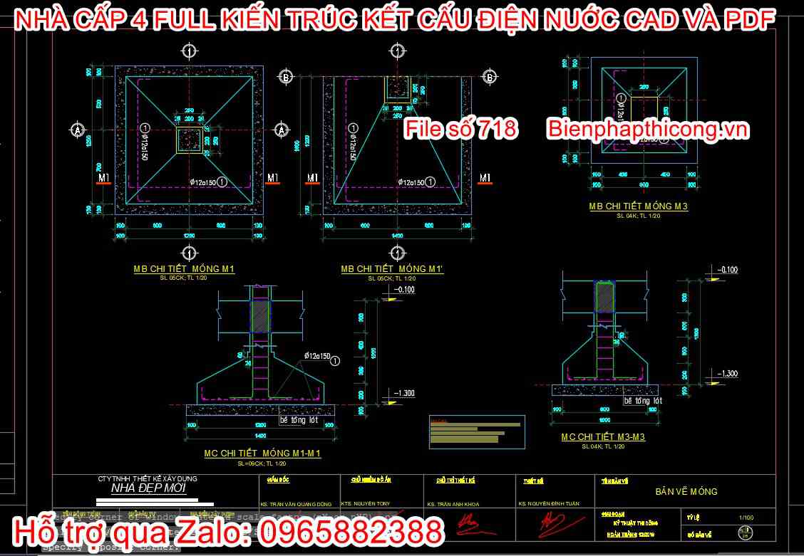 Bản vẽ thiết kế móng cốc nhà cấp 4 mái thái cad.