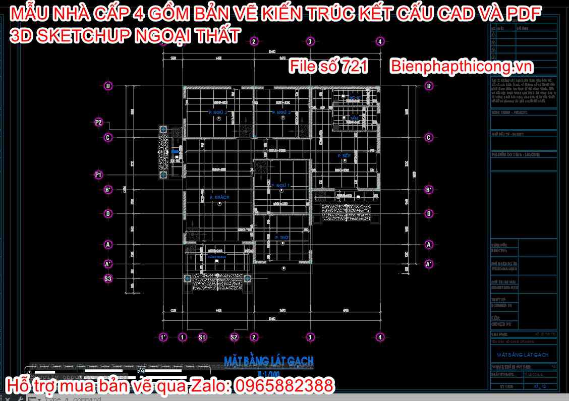 Bản vẽ thiết kế nhà cấp 4 full kiến trúc kết cấu đẹp.