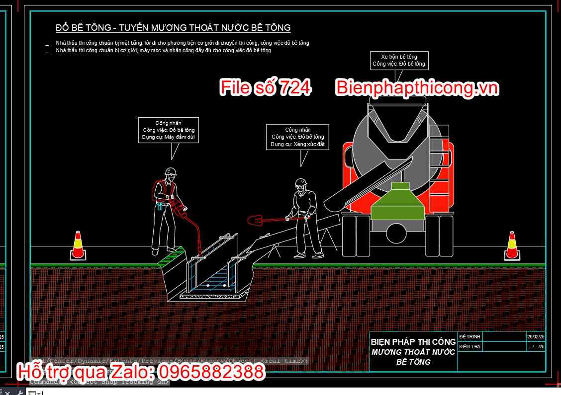 Đổ bê tông lót mương thoát nước tại chỗ.