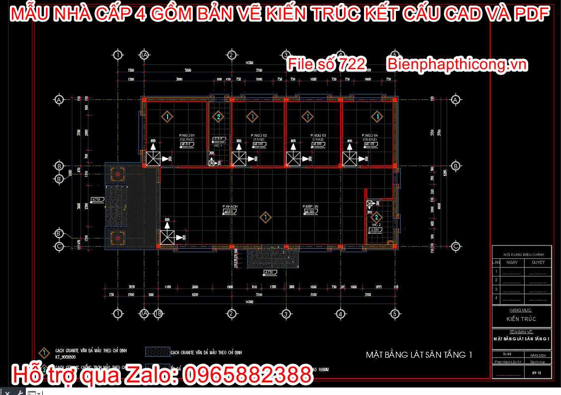 Tải bản vẽ thiết kế nhà cấp 4 3 ngủ 130m2.