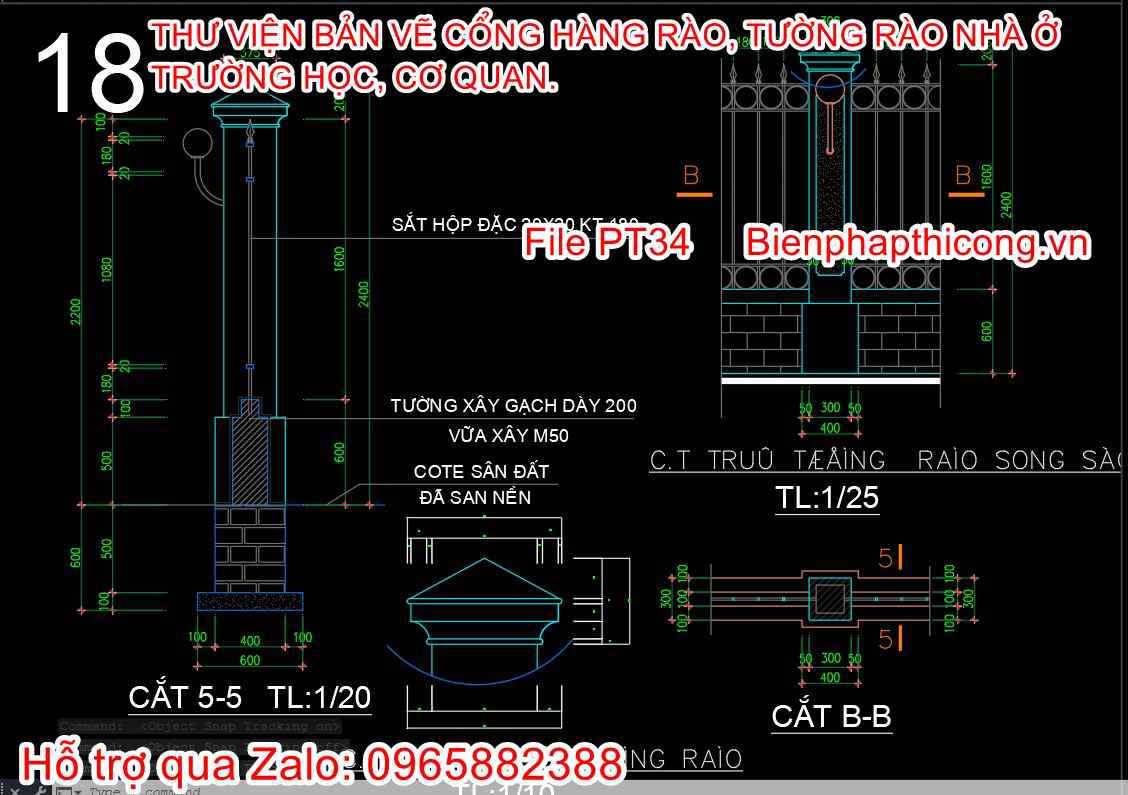 Tải mẫu tường rào song sắt thép hộp cad.