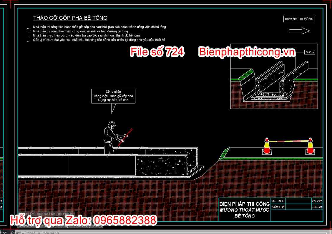 Bản vẽ biện pháp tháo gỡ coppha mương thoát nước.