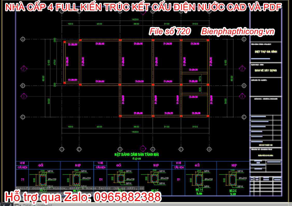 Hồ sơ bản vẽ nhà cấp 4 full kiến trúc kết cấu điện nước.