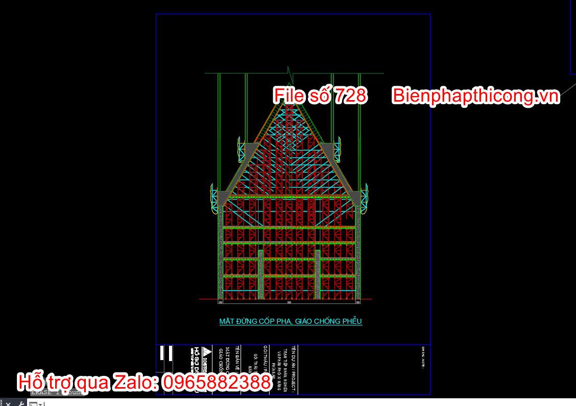 Mặt đứng coppha giáo chống phễu cad.