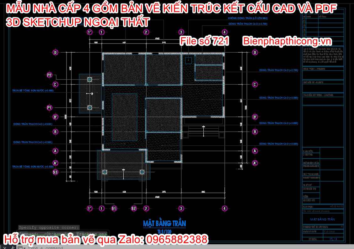 Tải bản vẽ nhà cấp 4 130m2 3 ngủ mái nhật.