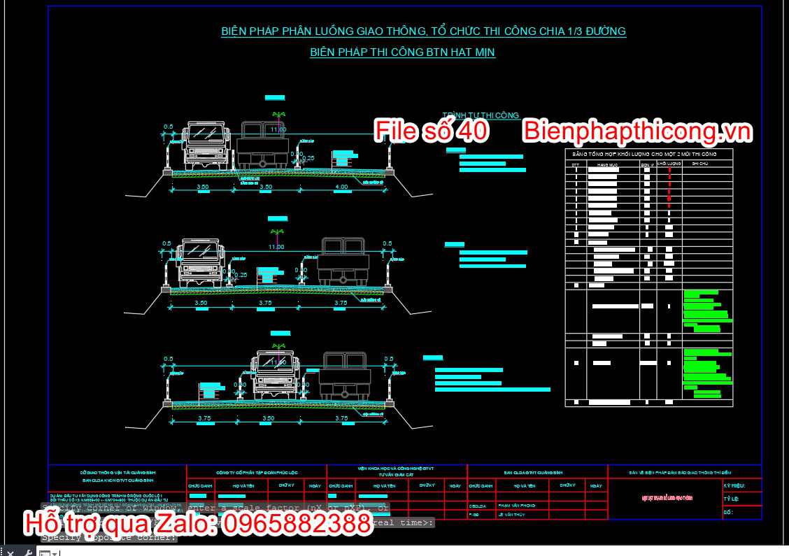Bản vẽ cad biện pháp thi công phân luồng giao thông btn hạt mịn.