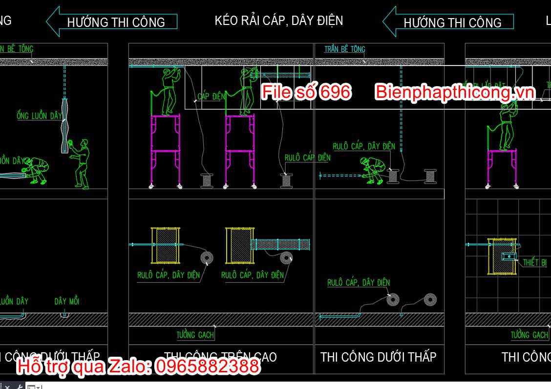 Bản vẽ biện pháp kéo rải cáp dây điện.