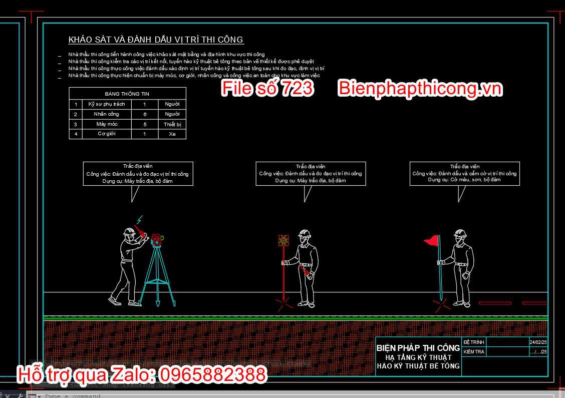 Khảo sát và đánh dấu hào kỹ thuật bê tông.