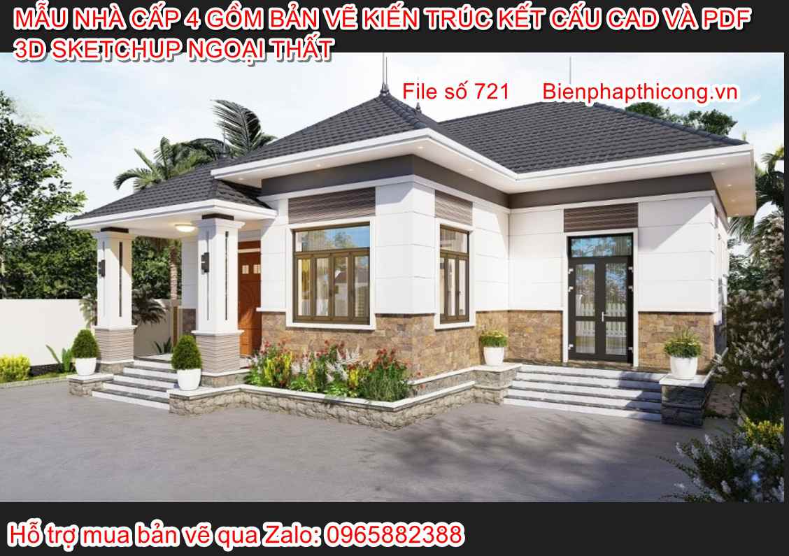 Tải mẫu bản vẽ nhà cấp 4 chi phí 900 triệu 3 ngủ.