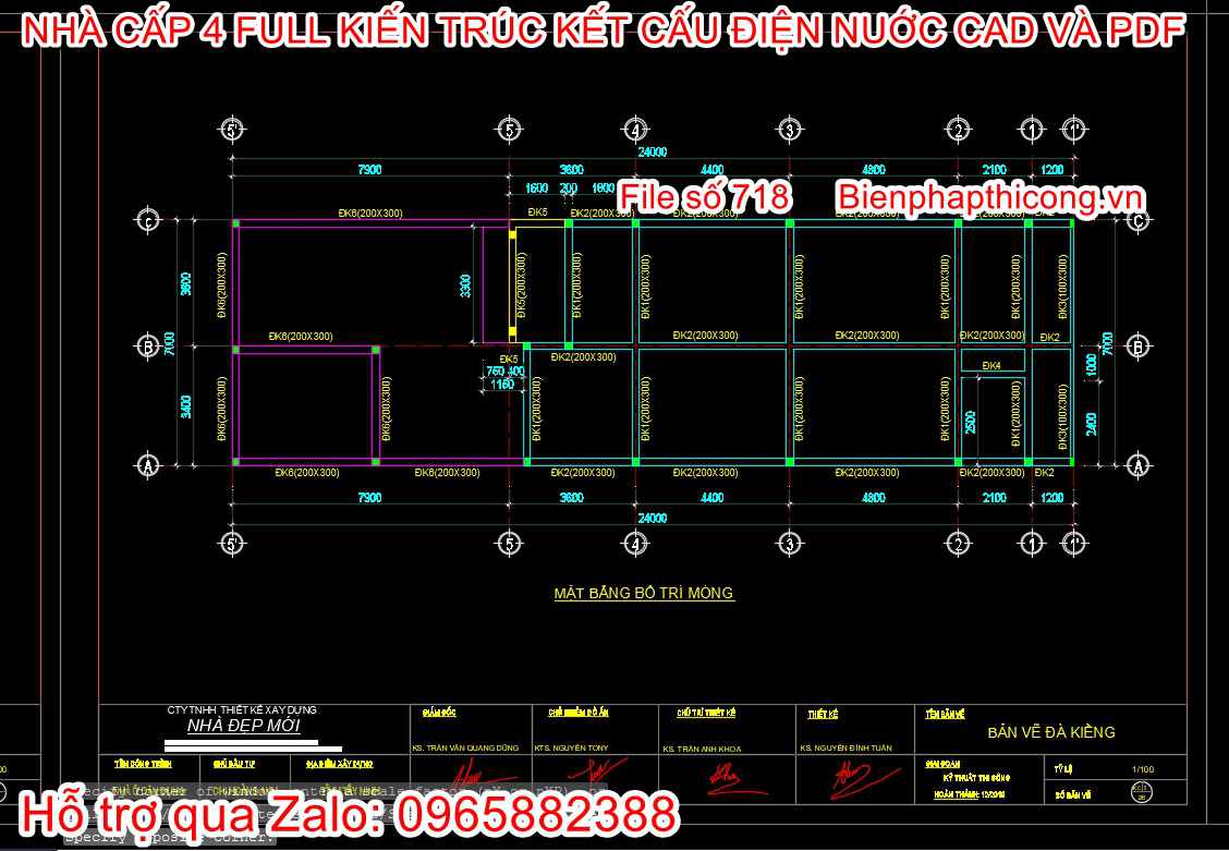 Bản vẽ dầm sàn nhà cấp 4 mái thái đẹp.