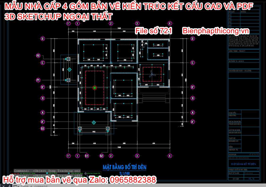 Download bản vẽ cad nhà cấp 4 3 ngủ kiến trúc kết cấu.