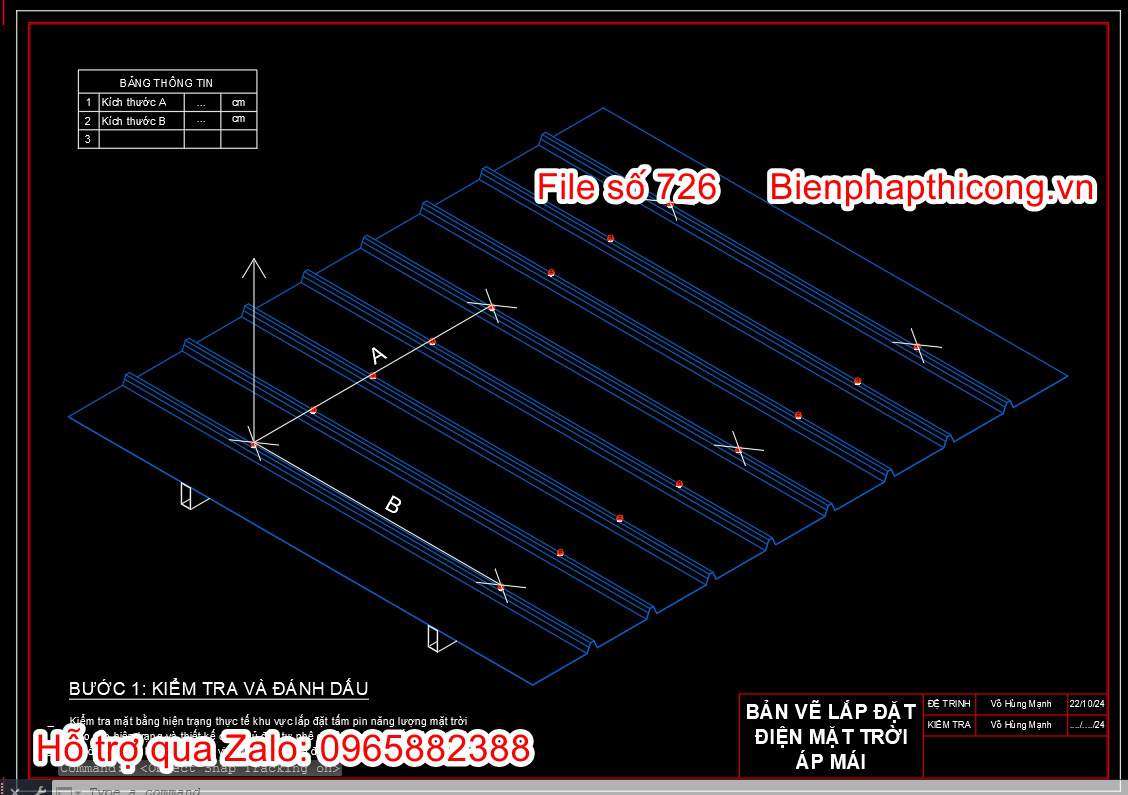 Kiểm tra và đánh dấu vị trí tấm pin NLMT.