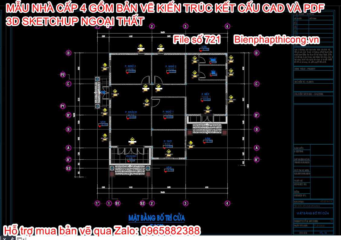Bản vẽ cad nhà cấp 4 dưới 1 tỷ full đẹp.