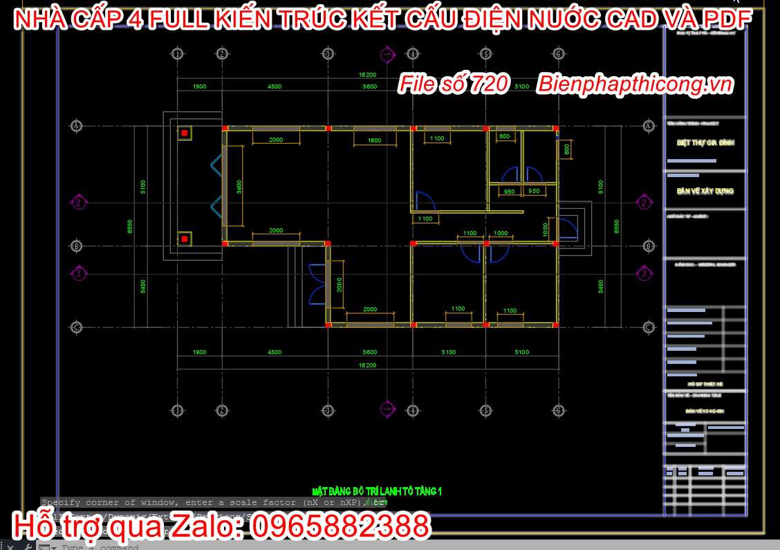 Bản vẽ xây dựng nhà cấp 4 8,5m đẹp.