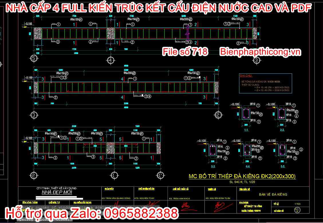 Hồ sơ bản vẽ thi công nhà cấp 4 phần kết cấu.