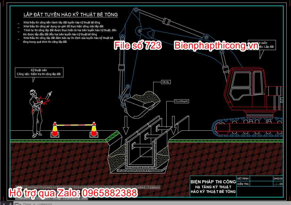 Lắp đặt tuyến hào bê tông cad.