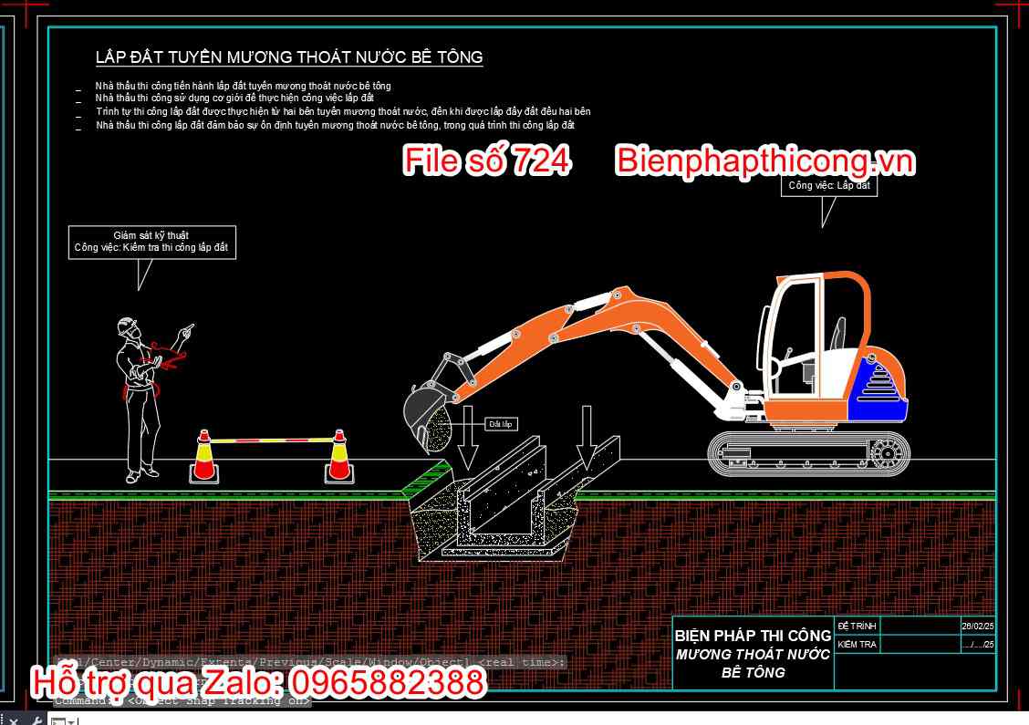 Bản vẽ biện pháp lắp đặt hoàn nguyên mương thoát nước.