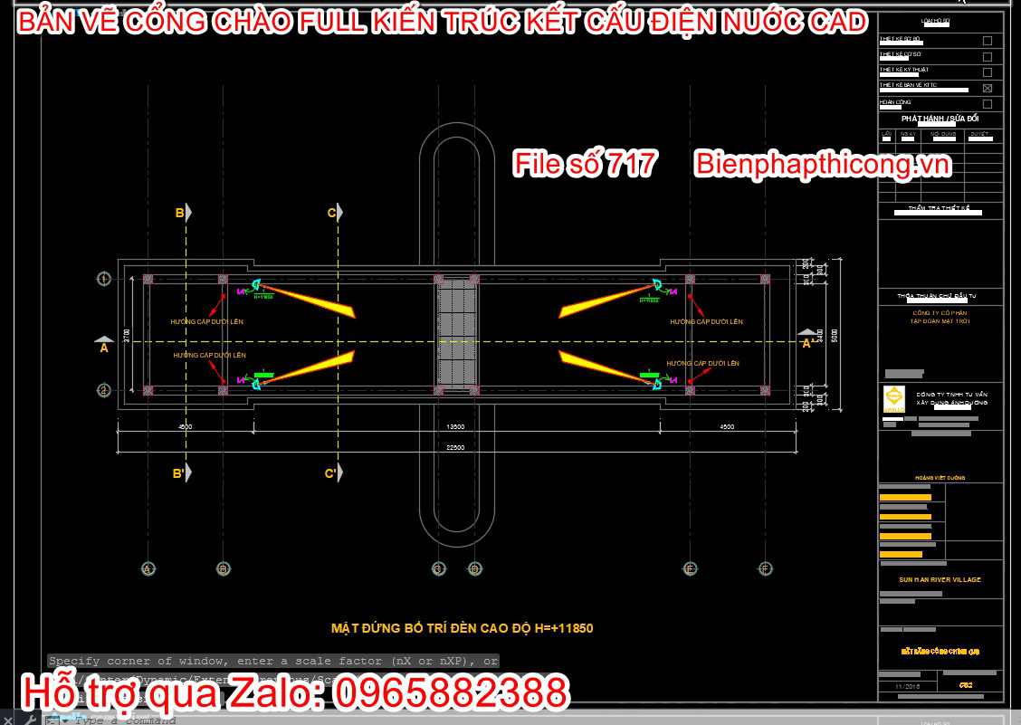 Bản vẽ thiết kế bố trí đèn cổng chào cad.