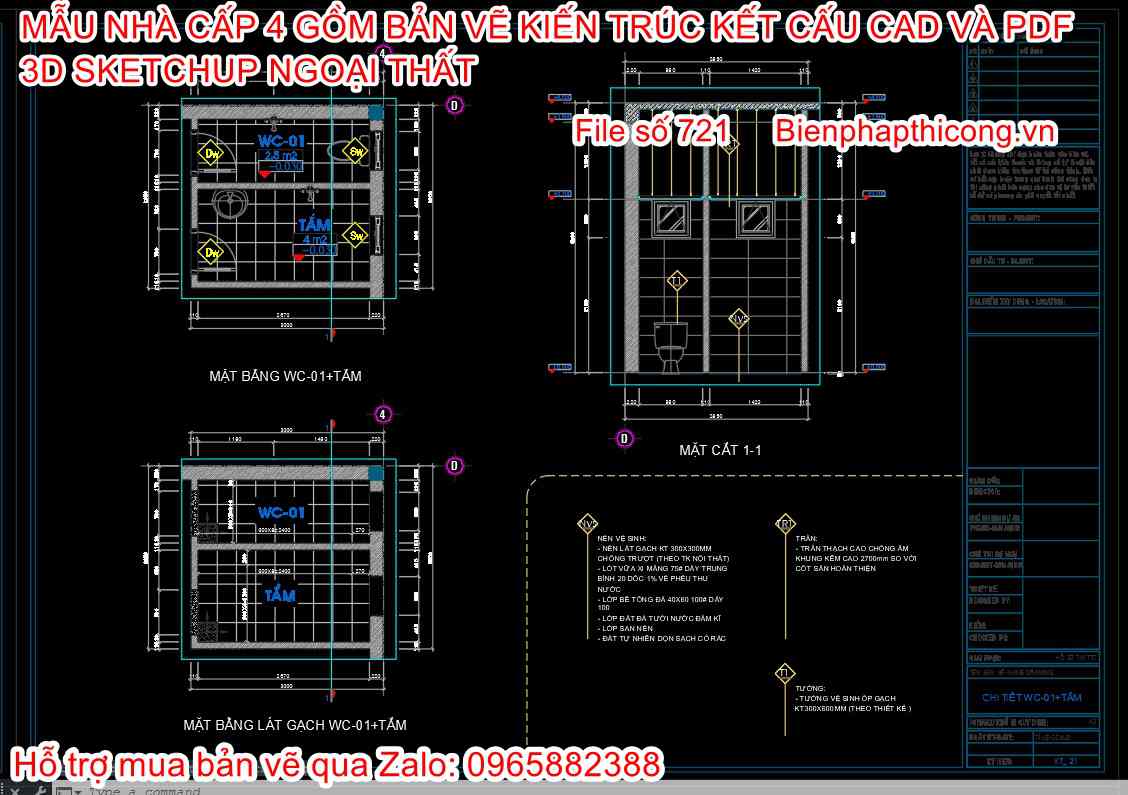 Bản vẽ thiết kế chi tiết nhà vệ sinh nhà cấp 4.