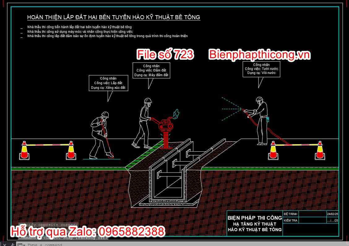Lắp đặt hai bên tuyến hào kỹ thuật bê tông cad.