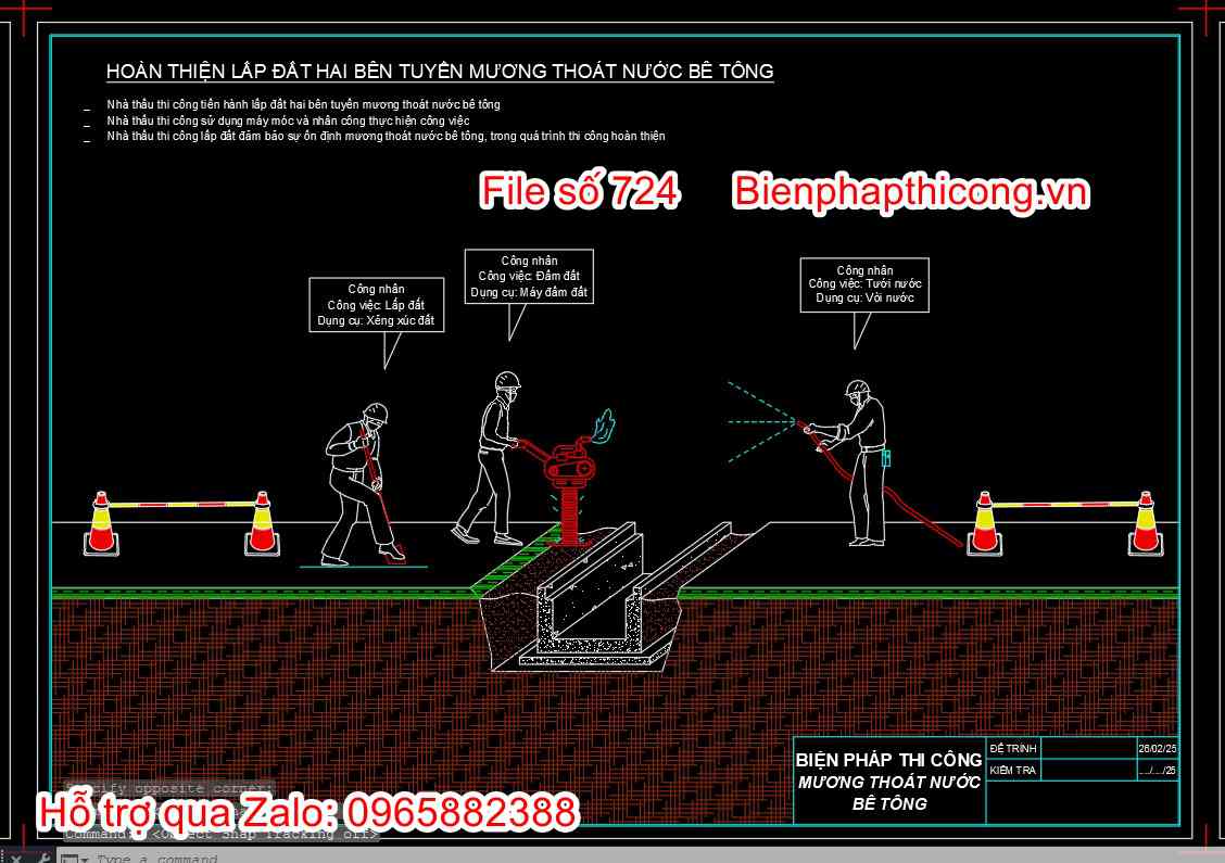 Bản vẽ biện pháp hoàn thiện lấp đất hai bên tuyến mương thoát nước.