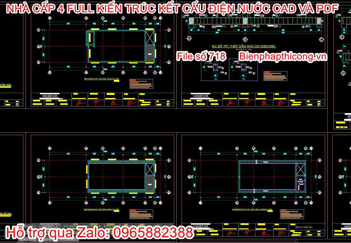 Bản vẽ thiết kế chi tiết nhà cấp 4 kết cấu cad.