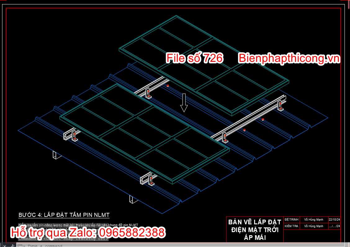 Biện pháp lắp đặt tấm pin nlmt cad.