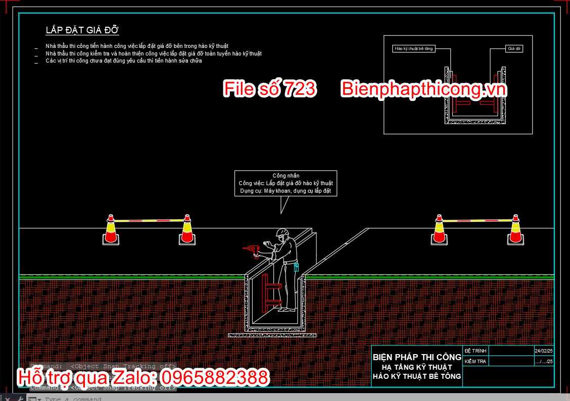 Bản vẽ biện pháp thi công lắp đặt giá đỡ cad.