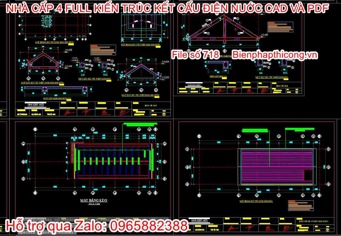 Bản vẽ chi tiết kết cấu kèo mái nhà cấp 4.