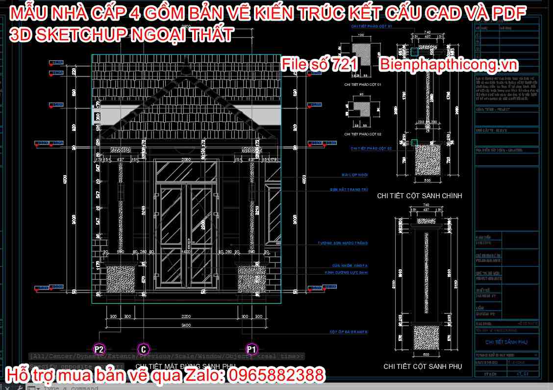 Bản vẽ thiết kế chi tiết nhà cấp 4 full kiến trúc kết cấu.