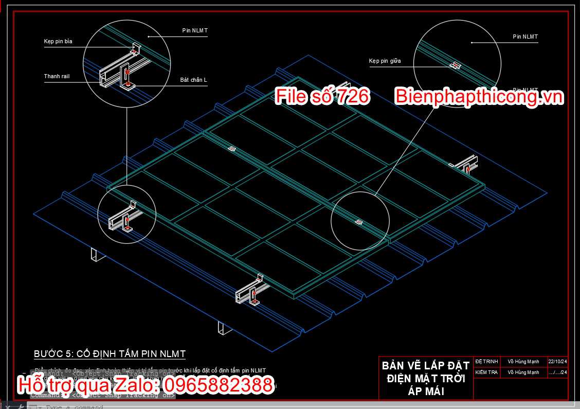 Cố định tấm pin năng lượng mặt trời cad.