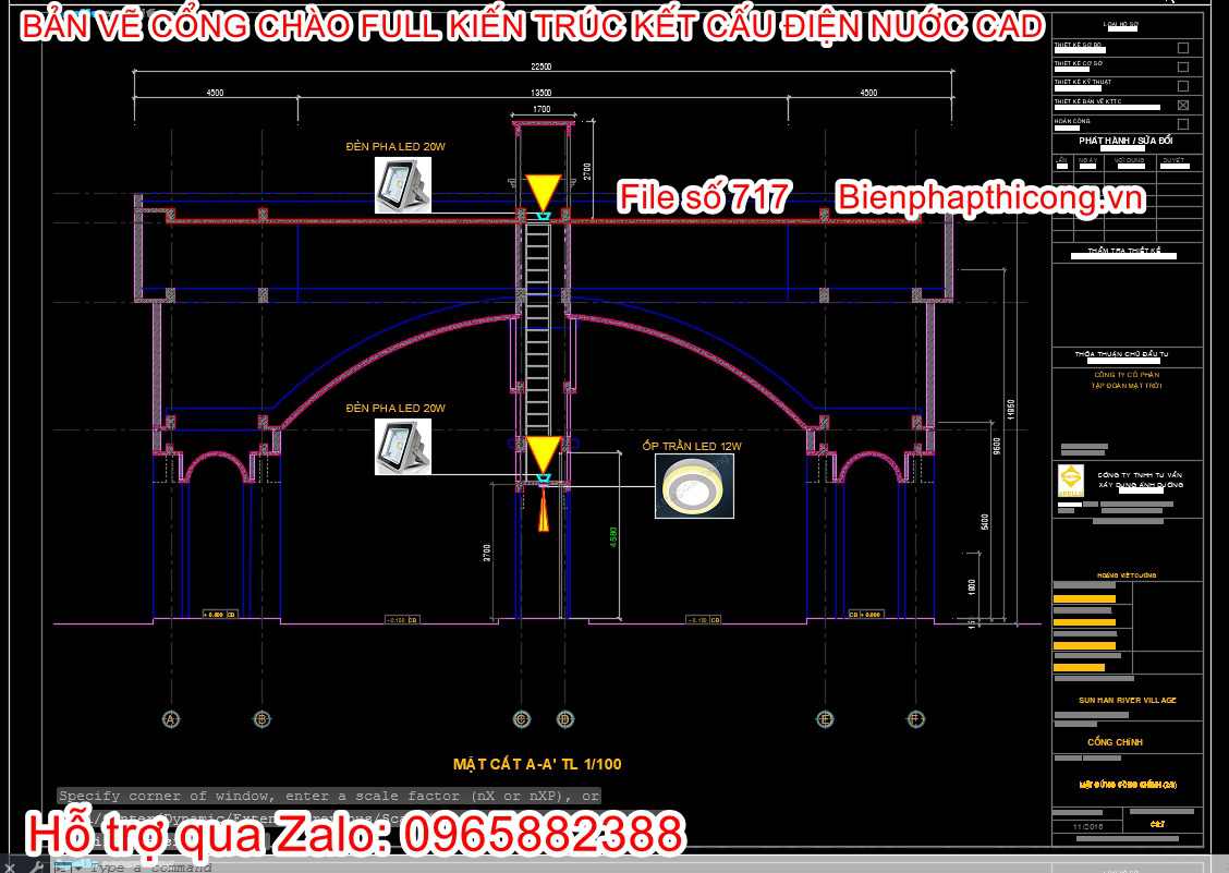 Bản vẽ cấp điện cổng chào full cad.