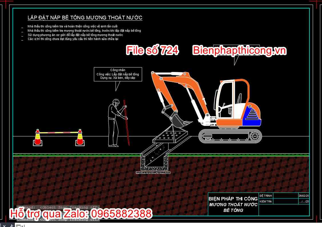 Lắp đặt nắp bê tông mương thoát nước cad.