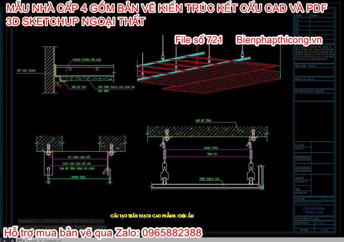 Bản vẽ thiết kế trần nhà cấp 4 cad.