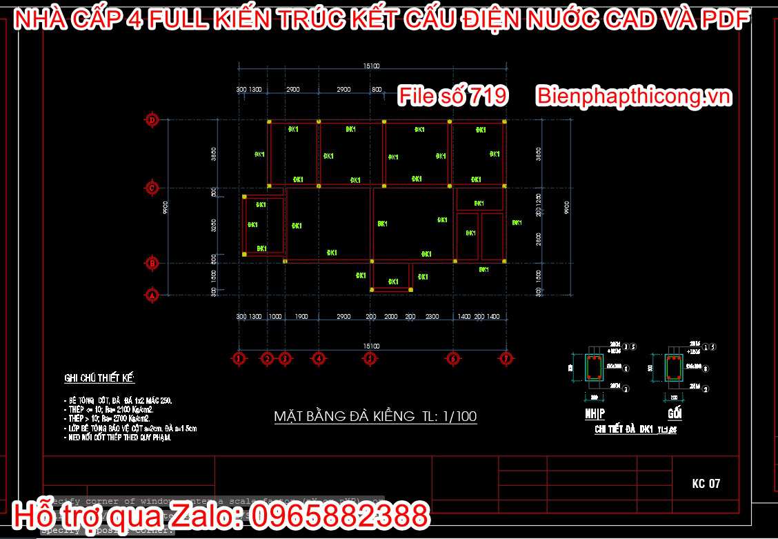 Bản vẽ kết cấu nhà cấp 4 3 ngủ full kiến trúc kết cấu.