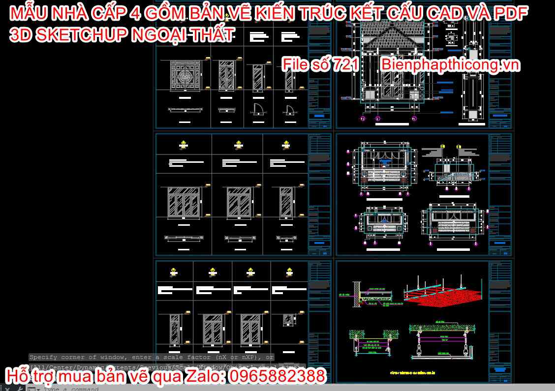 Bản vẽ thiết kế chi tiết cửa nhà cấp 4 mái nhật 3 ngủ.