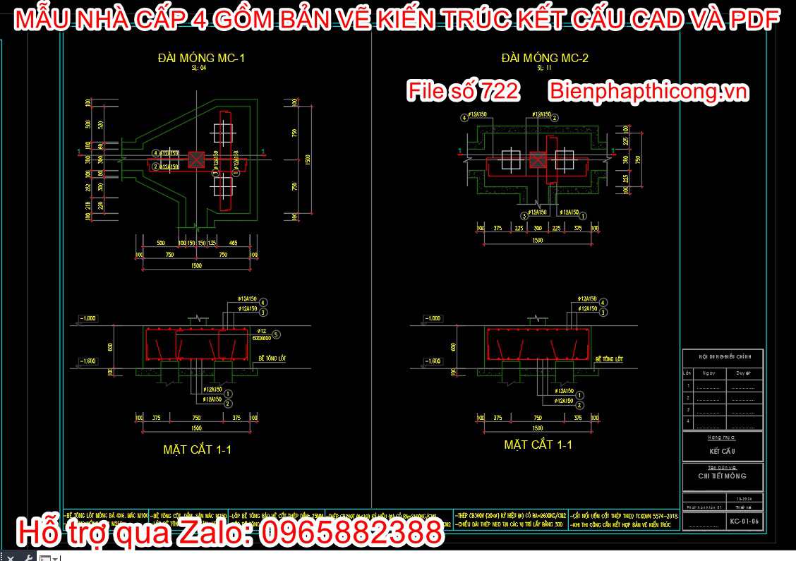 Bản vẽ thiết kế móng nhà cấp 4.