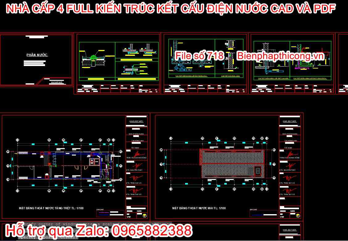 Bản vẽ cad nhà cấp 4 full kiến trúc kết cấu điện nước.