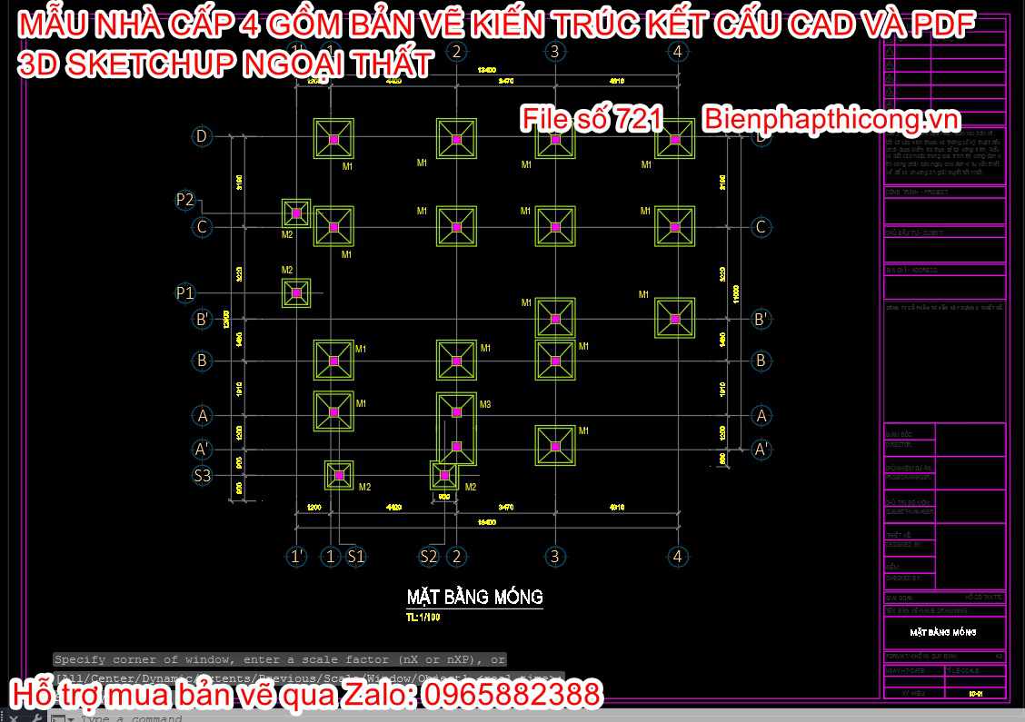 Hồ sơ bản vẽ cad móng cốc móng đơn nhà cấp 4.